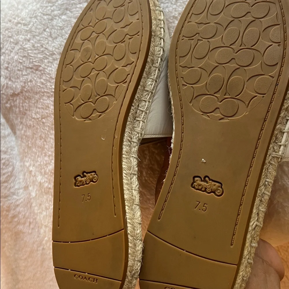 Coach Women's Cream Espadrille Slides with Gold Accent